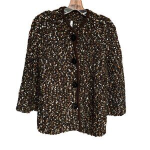 Leo & Nicole Boucle Chunky Speckled Knit Snap Front Cardigan Sweater Brown Large